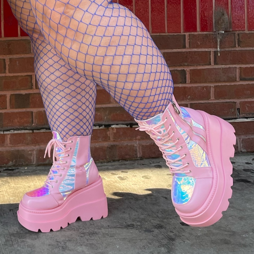 Pink Holographic Platform Boots